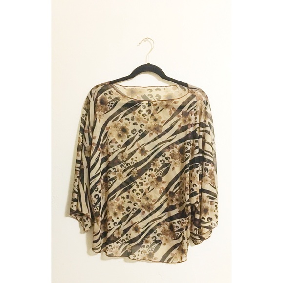 Brown and Tan Floral Print Top by Carolyn Strauss - Picture 1 of 3